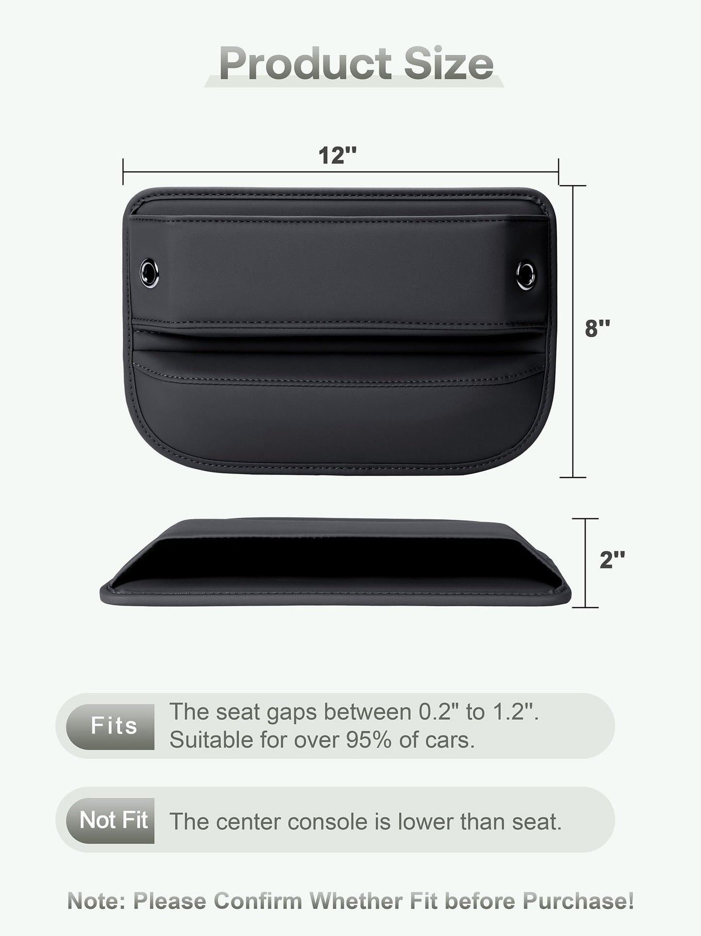 Premium Leather Car Seat Gap Filler Organizer Black