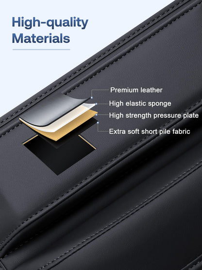 Premium Leather Car Seat Gap Filler Organizer Black